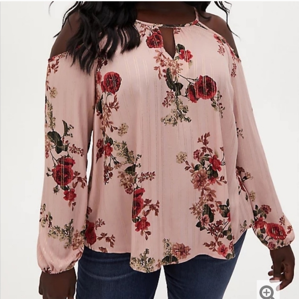 Torrid Pink Floral Cold Shoulder Blouse, Size 1